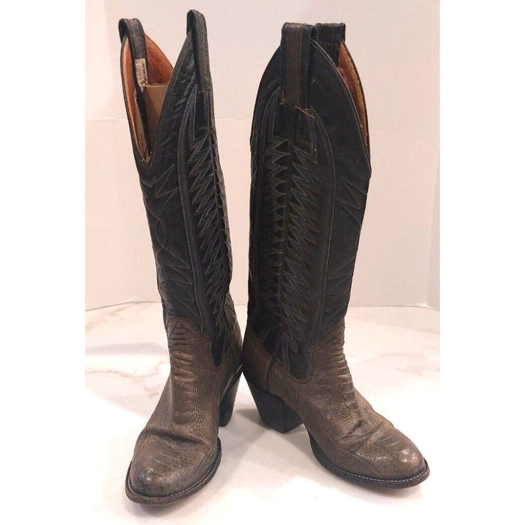 Rare Sanders Gray Ostrich Leg Leather Cowboy Western Boots Women's Size 5b